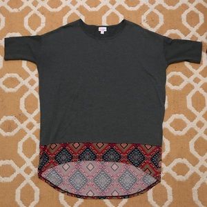 Lularoe Irma- solid grey with Aztec hem-size small